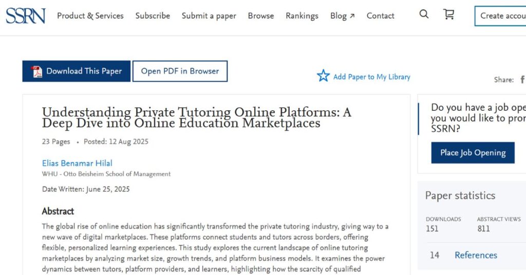 Front cover of scientific study titled “Understanding Private Tutoring Online Platforms” by Dr. Benamar, PhD
